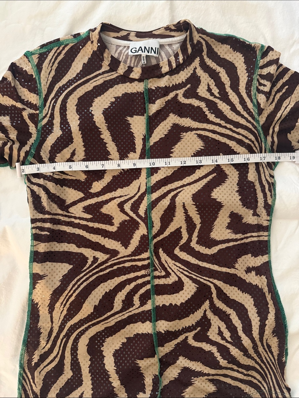 Ganni Brown, Cream & Green Zebra-Print Top - Picture 5 of 6